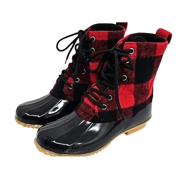 Shoes - G.H. Bass Duck Boots Womens Sz 8 Harlequin Plaid Faux‎ Fur Lined Waterproof Lace